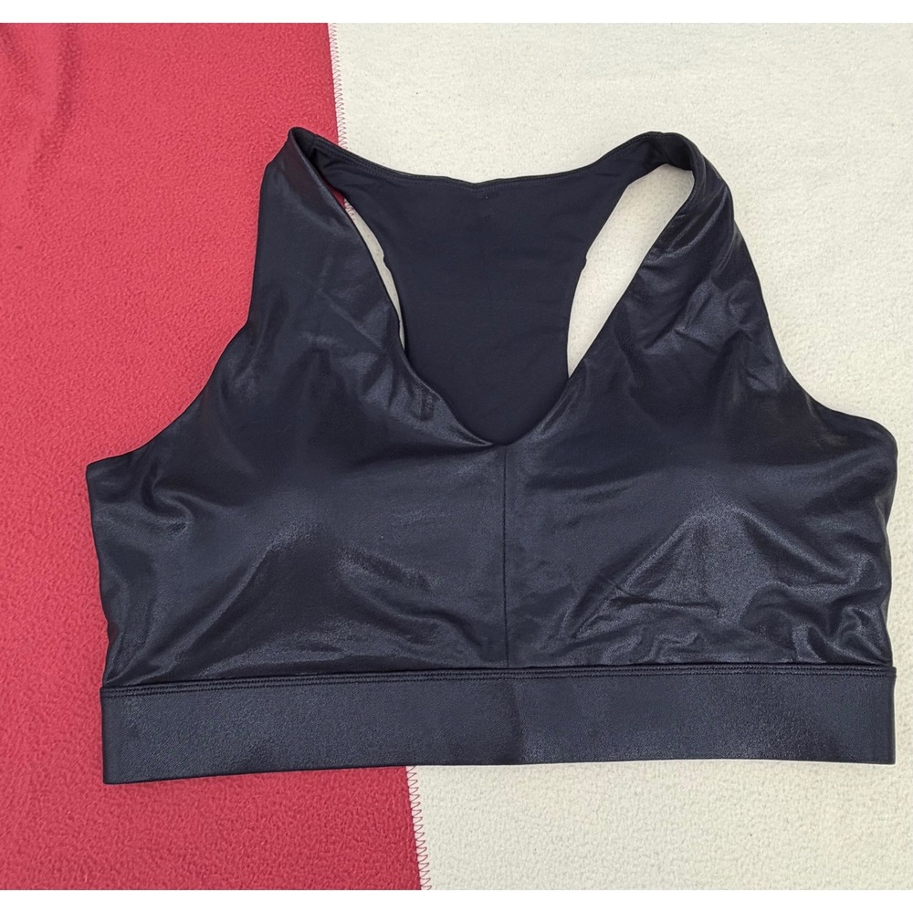 Fabletics Black Faux Leather Metallic Racerback Sports Bra 2X